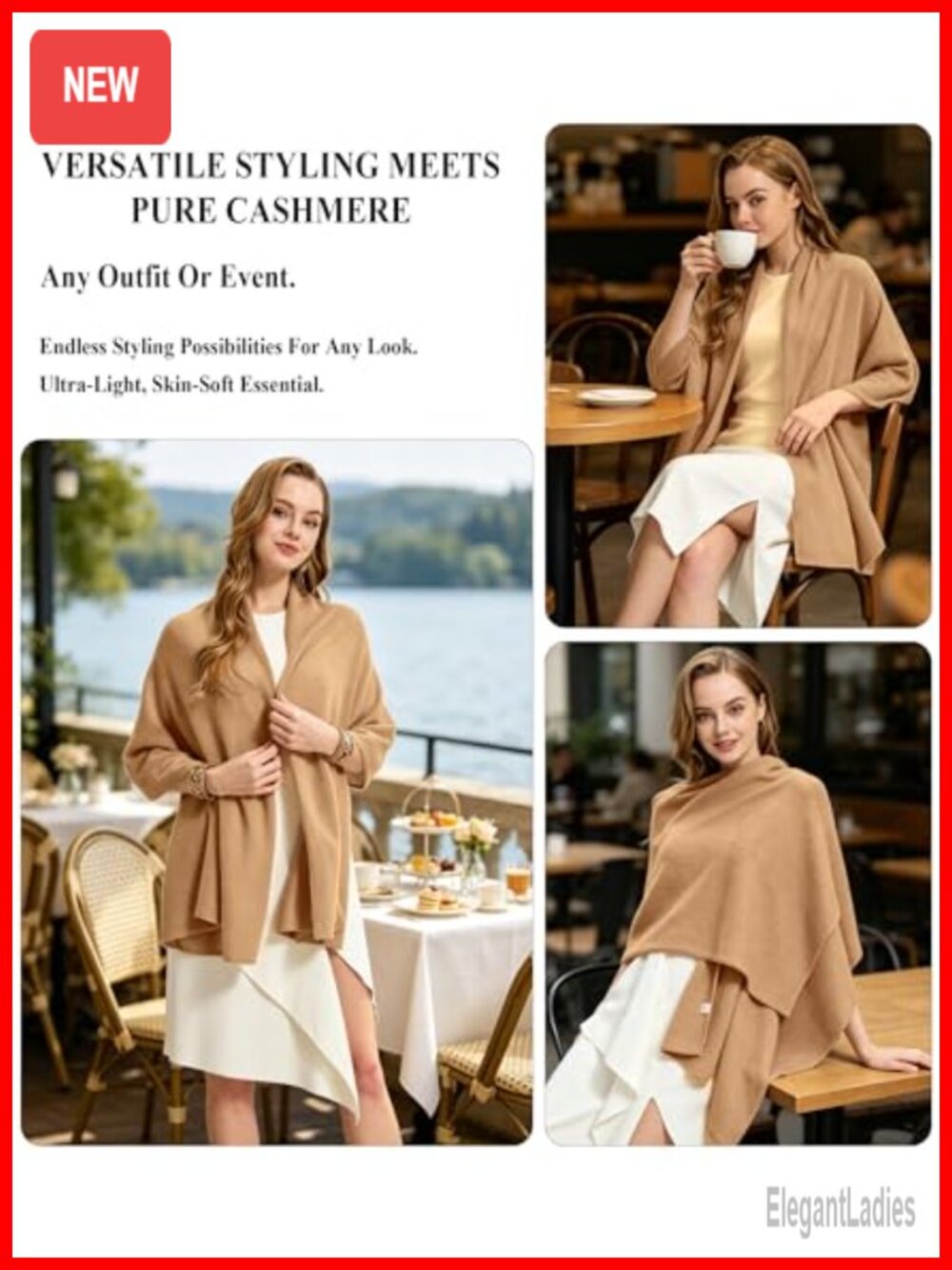 100% Cashmere Shawl Wrap Women 71x24 Lightweight Travel Scarf